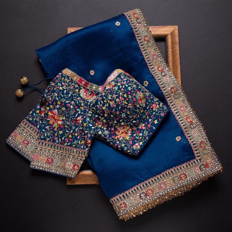 Festive Wear Blue Color Rangoli Silk Stunning Work Saree – Trendsswag