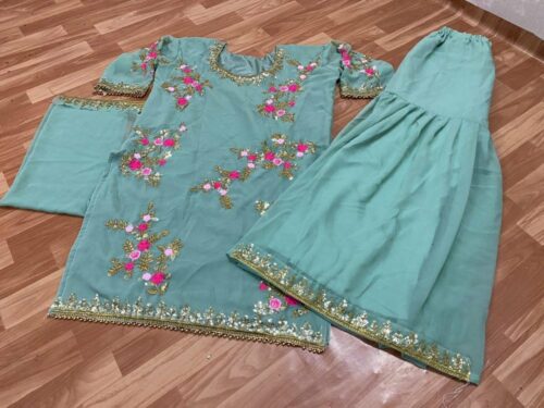 All functional Color Georgette Embroidery Plazo Suit photo review
